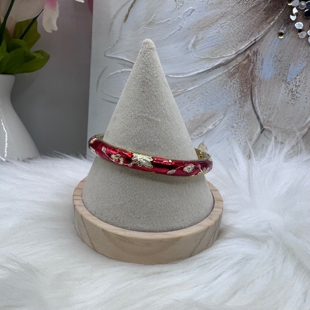 Red Flower Enamel Cloisonne Bracelet Bangle
